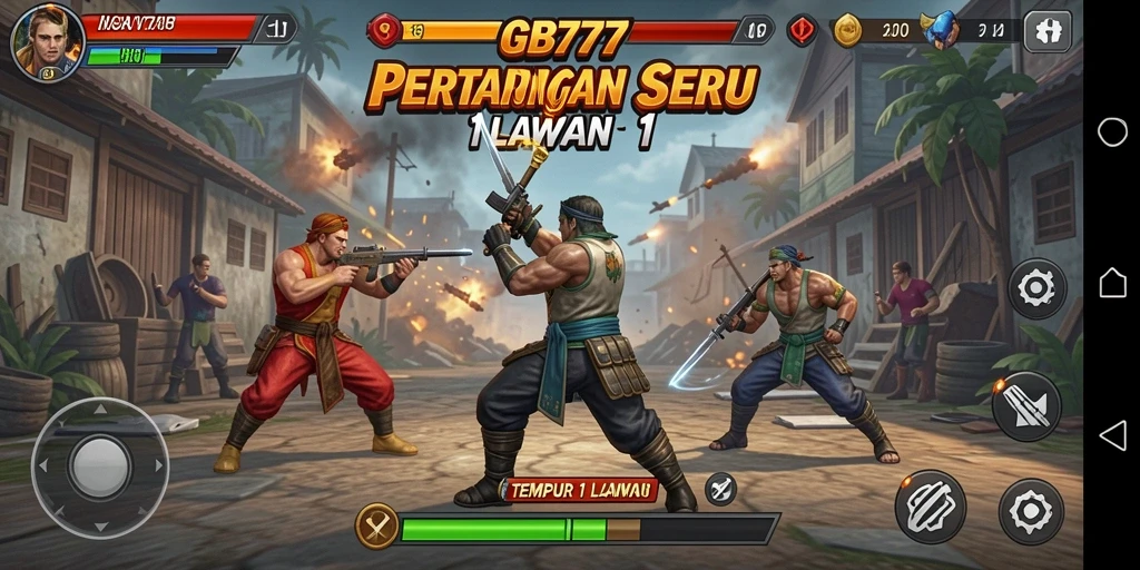 Antarmuka pertarungan seru GB777 dengan karakter tempur.