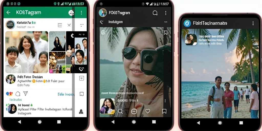 Tangkapan layar antarmuka KO857 yang menunjukkan berbagai filter Instagram.