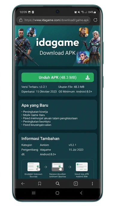 Tampilan halaman APK idagame