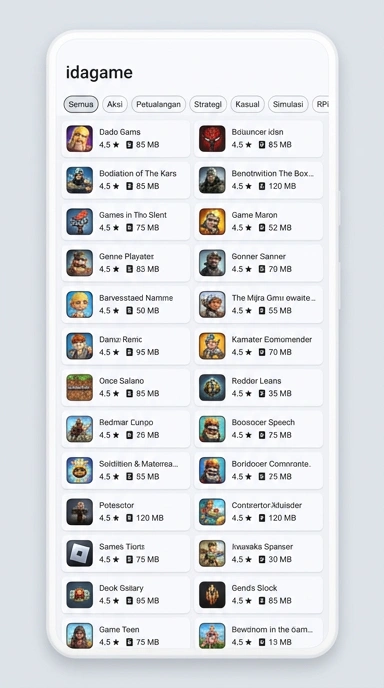 Tampilan katalog aplikasi idagame